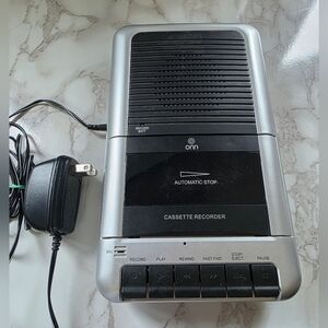 Onn Vintage Black/Silver Portable Cassette Player Recorder w Power Cord Adapter